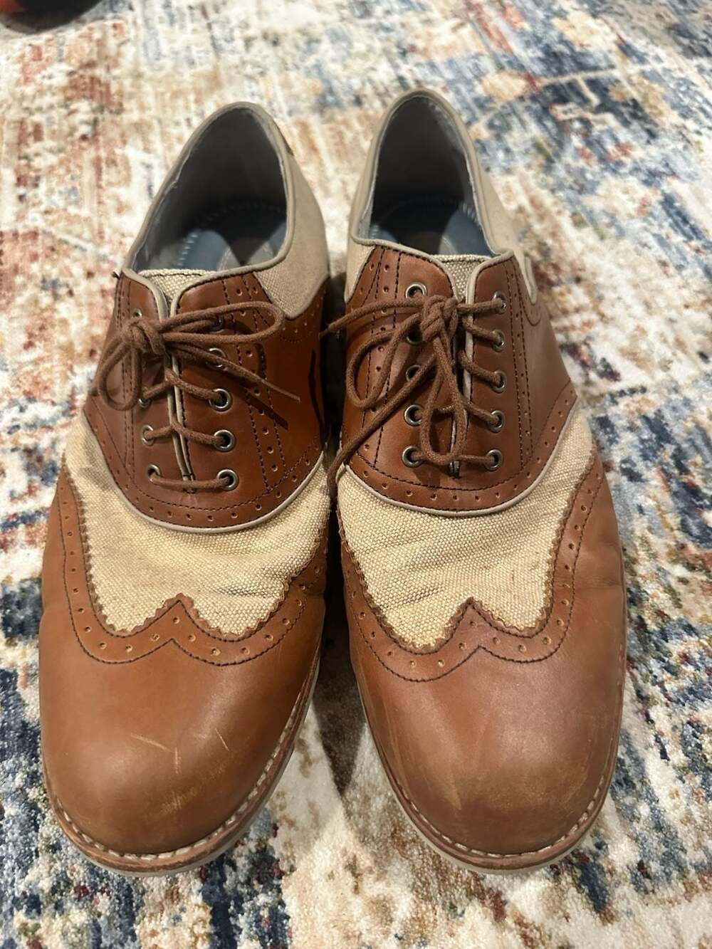 Johnston & Murphy Saddle Wingtip Oxfords Brown Leather Canvas